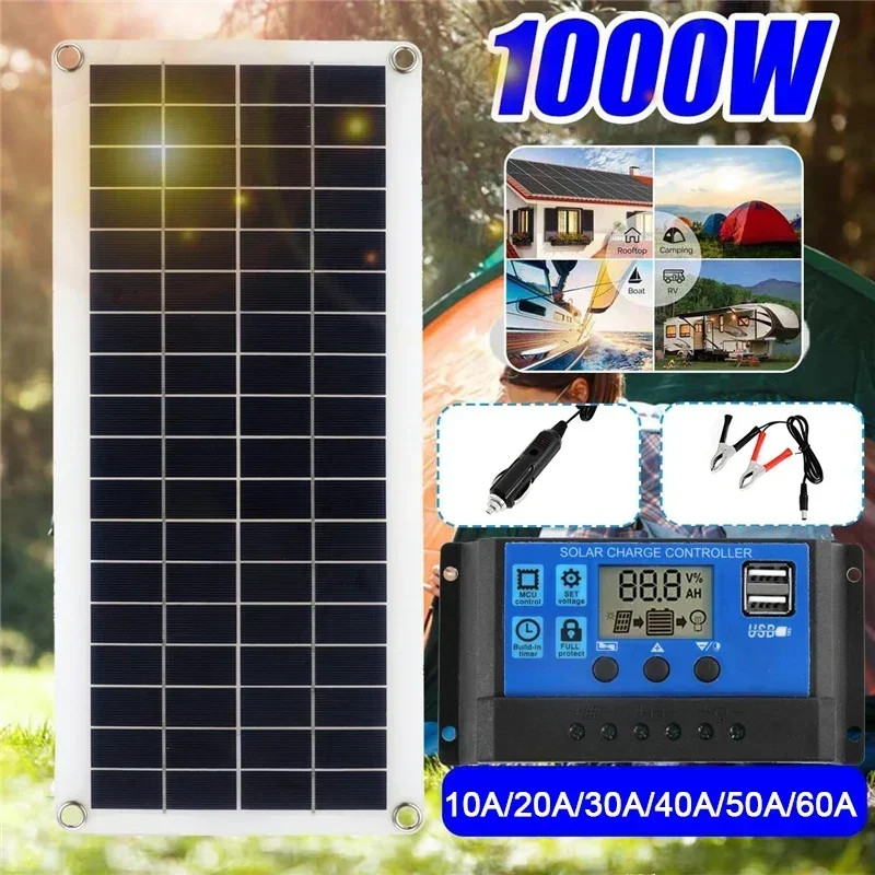 1000W Solar Panel 12V Solar Cell with 60A 100A Controller Solar Charge for Phone