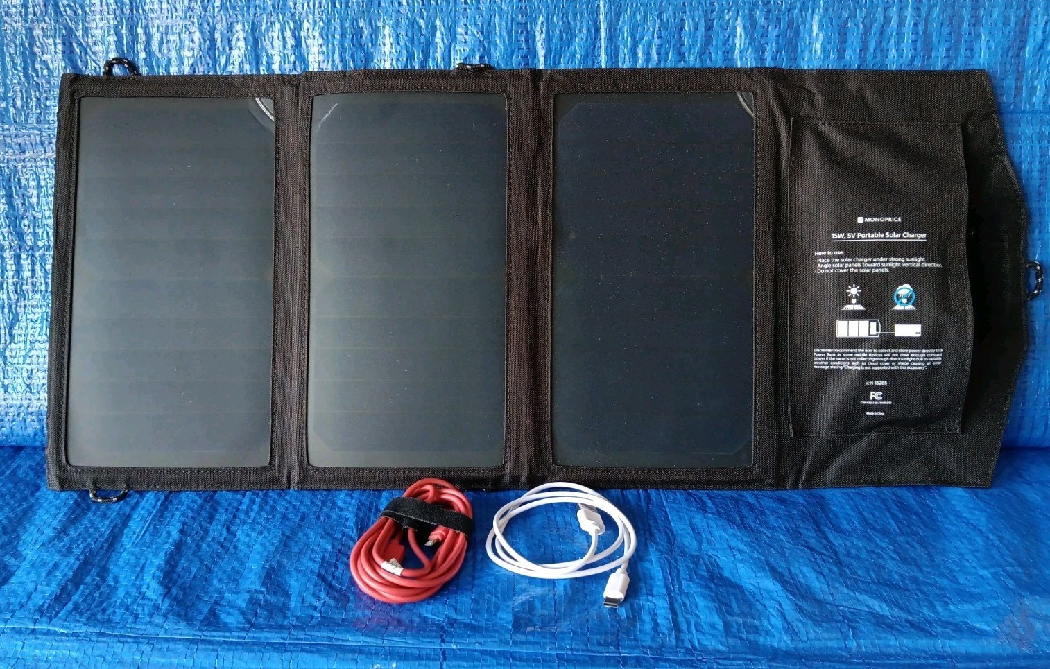MONOPRICE Portable 3 Panel Solar Charger 15W, 5V w/ 2 USB Outlets