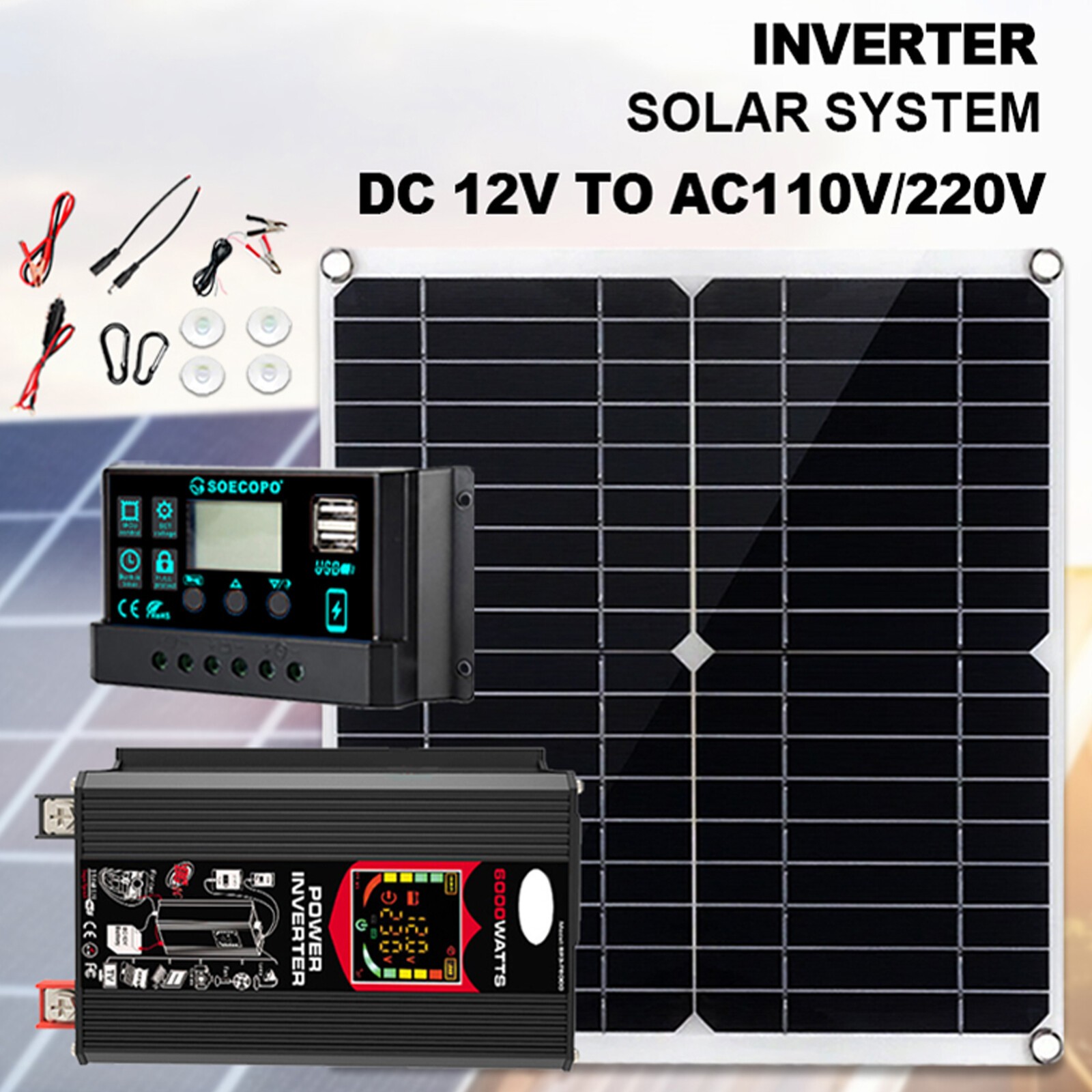 6000W Solar Panel Set Solar Power Inverter Generator 100A Home 110V Grid SysteME