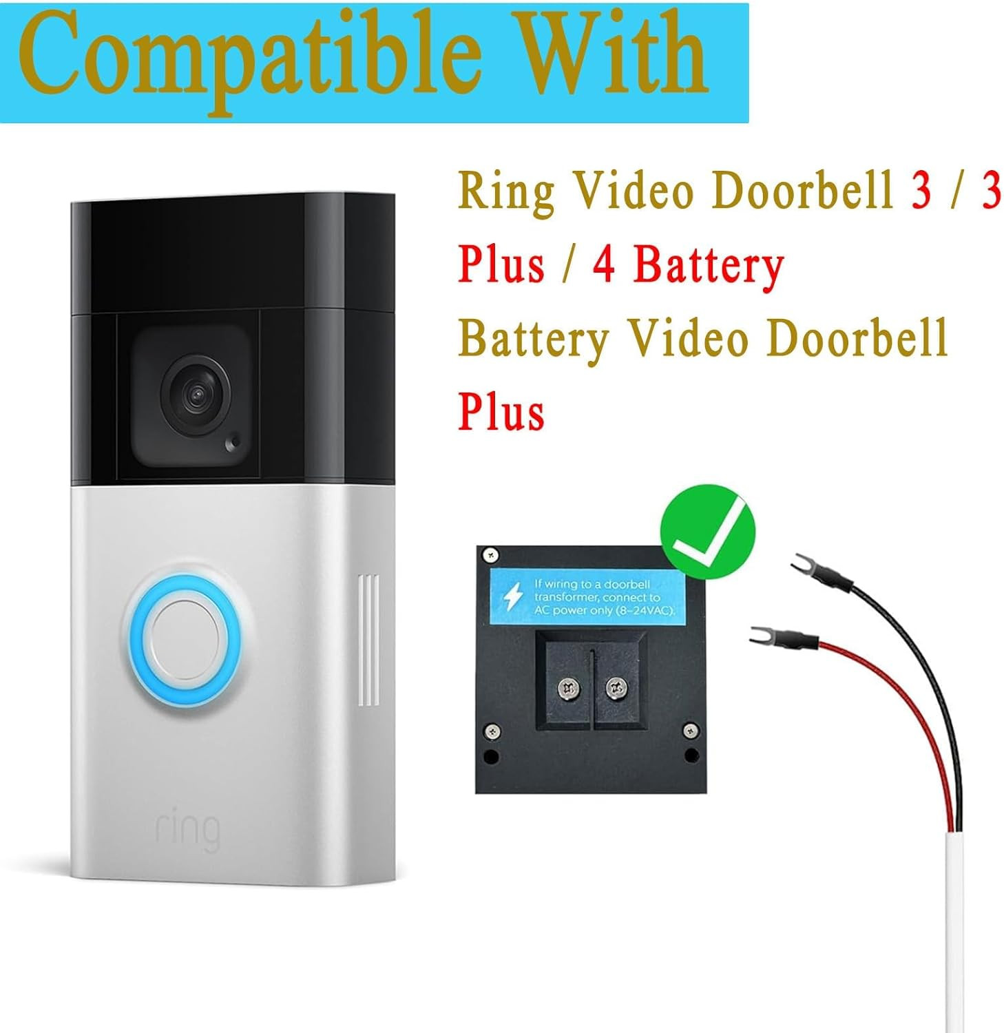 5W Solar Charger for Ring Video Doorbell 3/4, IP65 Waterproof, 10ft Cable