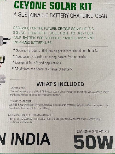 WAAREE WSBC-50 CEYONE SOLAR KIT w/30A CHARGE CONTROLLER & ROOFTOP BOX