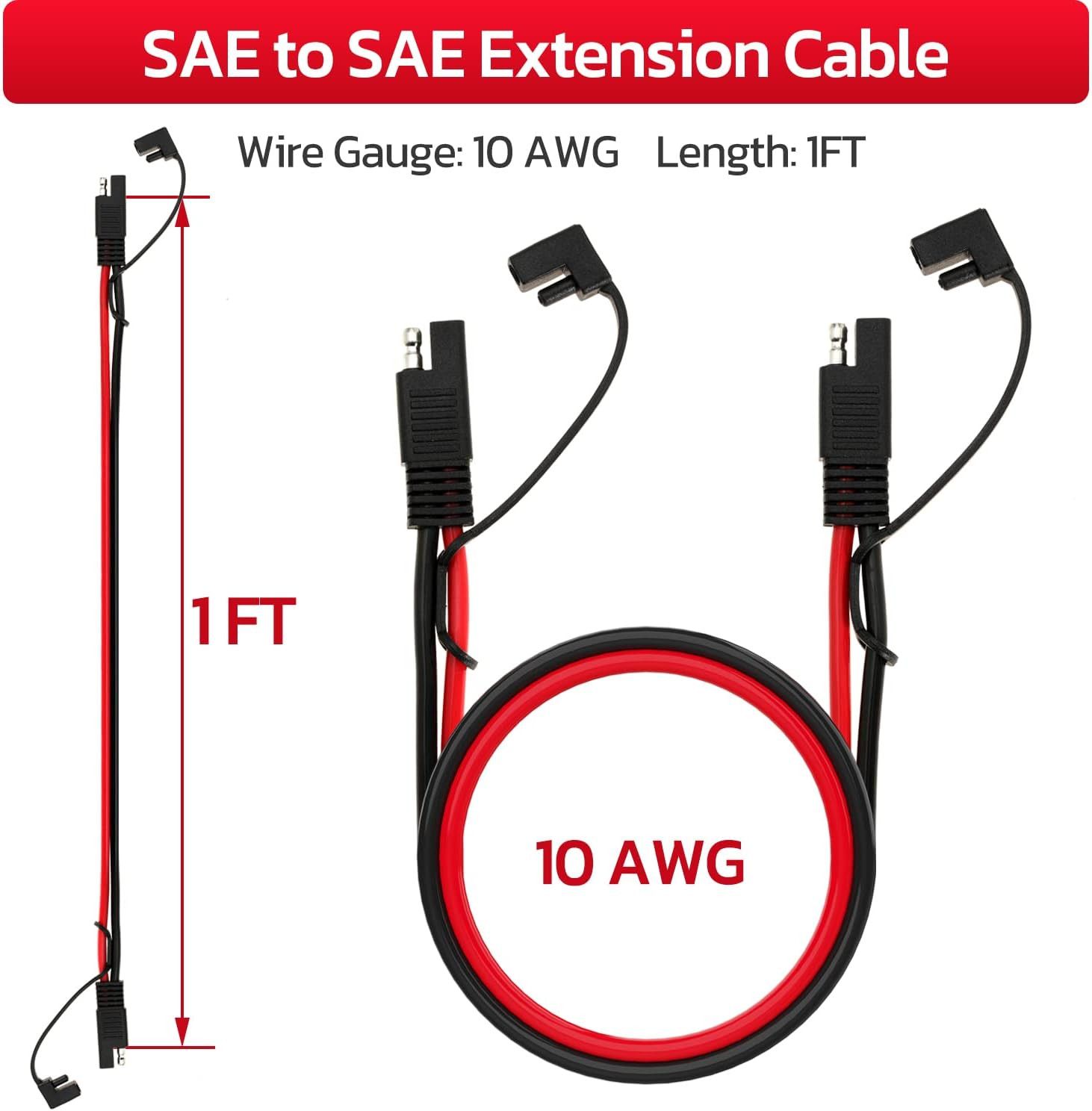 10AWG SAE Extension Cable 10 Gauge SAE to SAE Extension Cord with Two Prong Conn