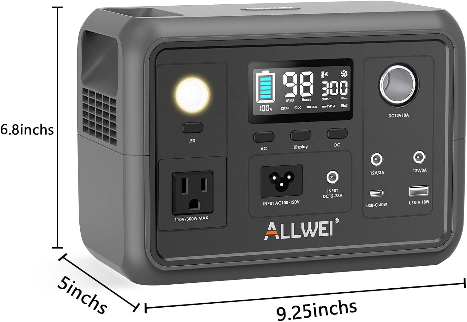 Portable Power Station 300W, 256Wh Solar Generator with 110V Pure Sine Wave AC O