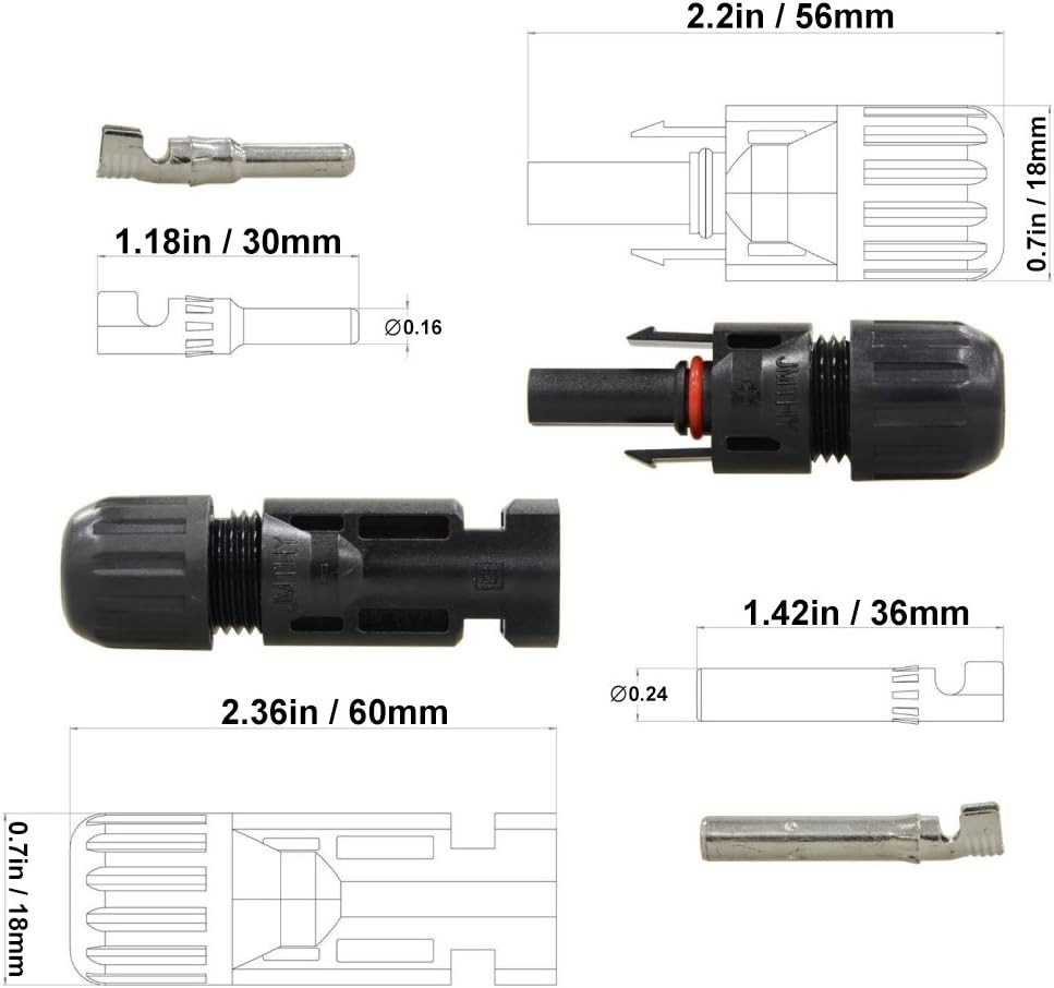 25Pairs / 50PCS Solar Connectors – Male & Female IP67 Waterproof Connector (25 P
