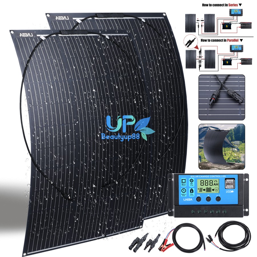200W Flexible Solar Panel Kit Portable Power Mono Camping Home RV Battery Charge