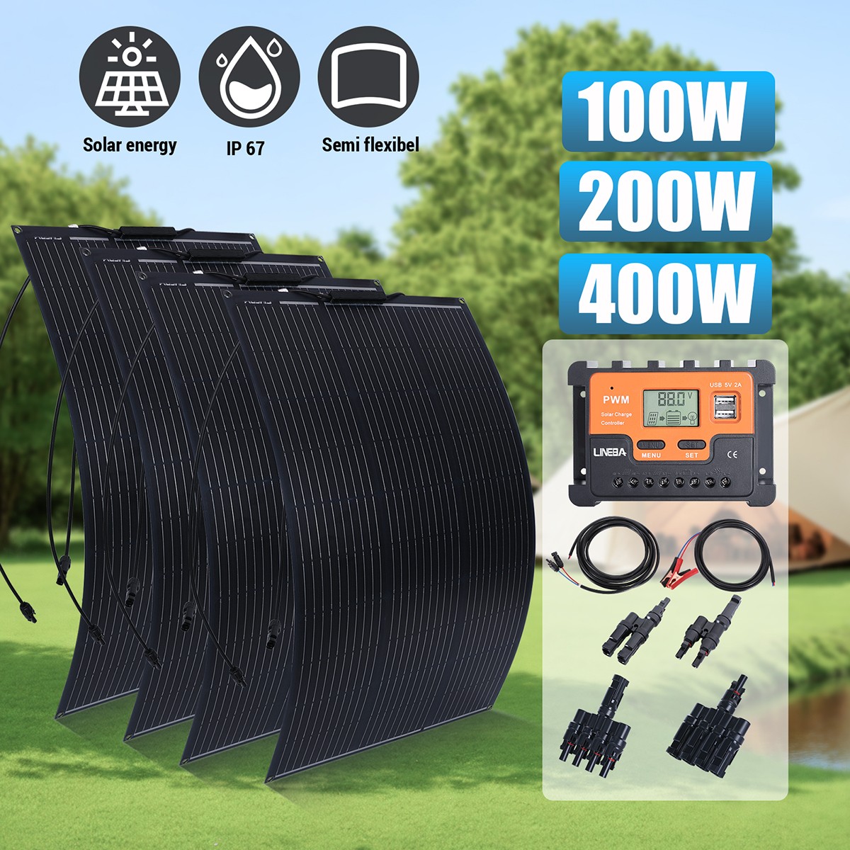 400 Watts Solar Panel Kit 100A 12V Battery Charger with Controller Boat RV Car