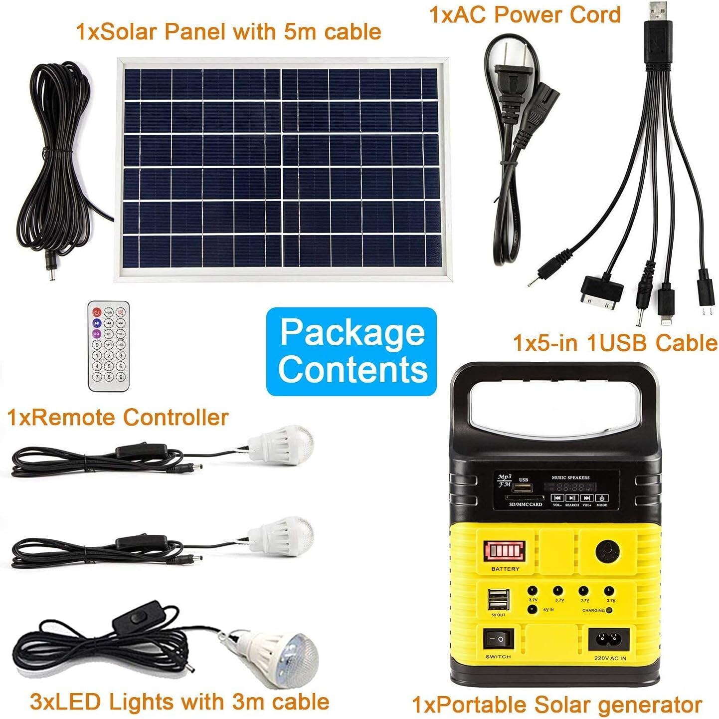 All-in-One Solar Power Station – Rechargeable Portable Generator with LED Lights