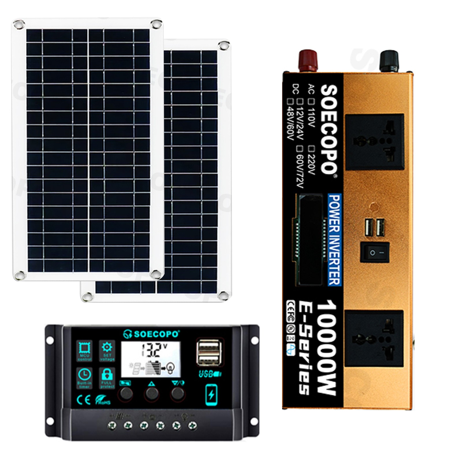 US 10000W Solar Kit | Includes Inverter, 2pcs 200W Solar Panels 100A Controller