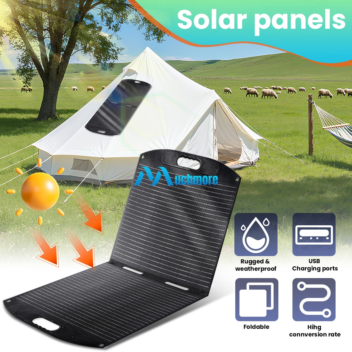 100/200W Foldable Monocrystalline Solar Panel Type-C/USB/DC For Camping RVs Boat
