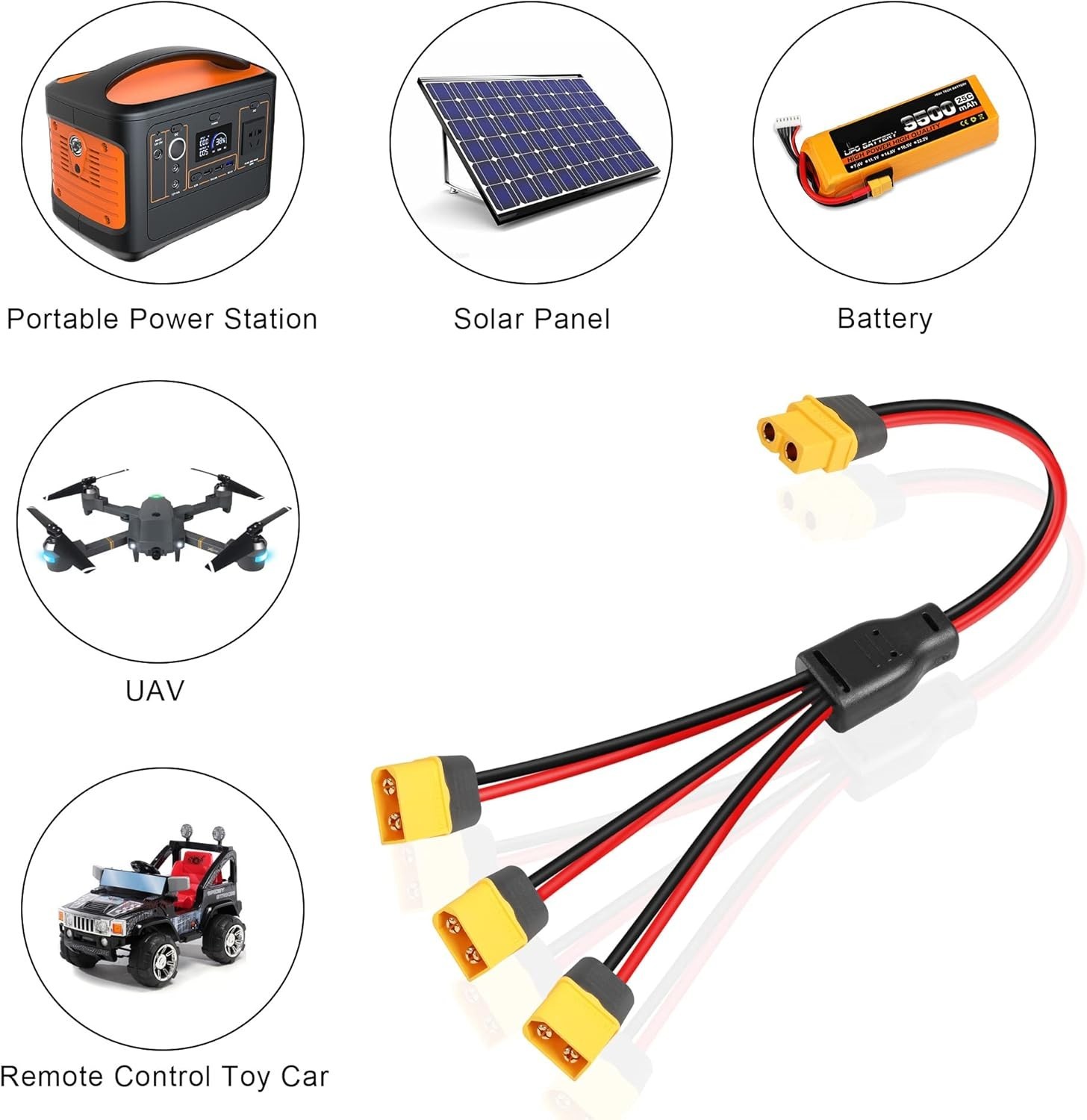 XT60 Splitter Extension Cable 1 Female to 3 Male Connector Adapter,12AWG XT60 Po