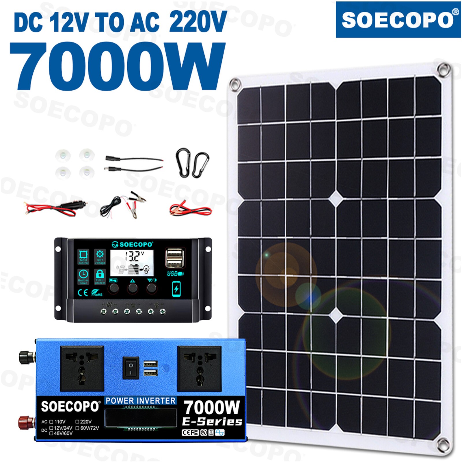 7000W Solar System Kit 12V/24V To 110V/220V 100A Controller 500W Inverter SystEB