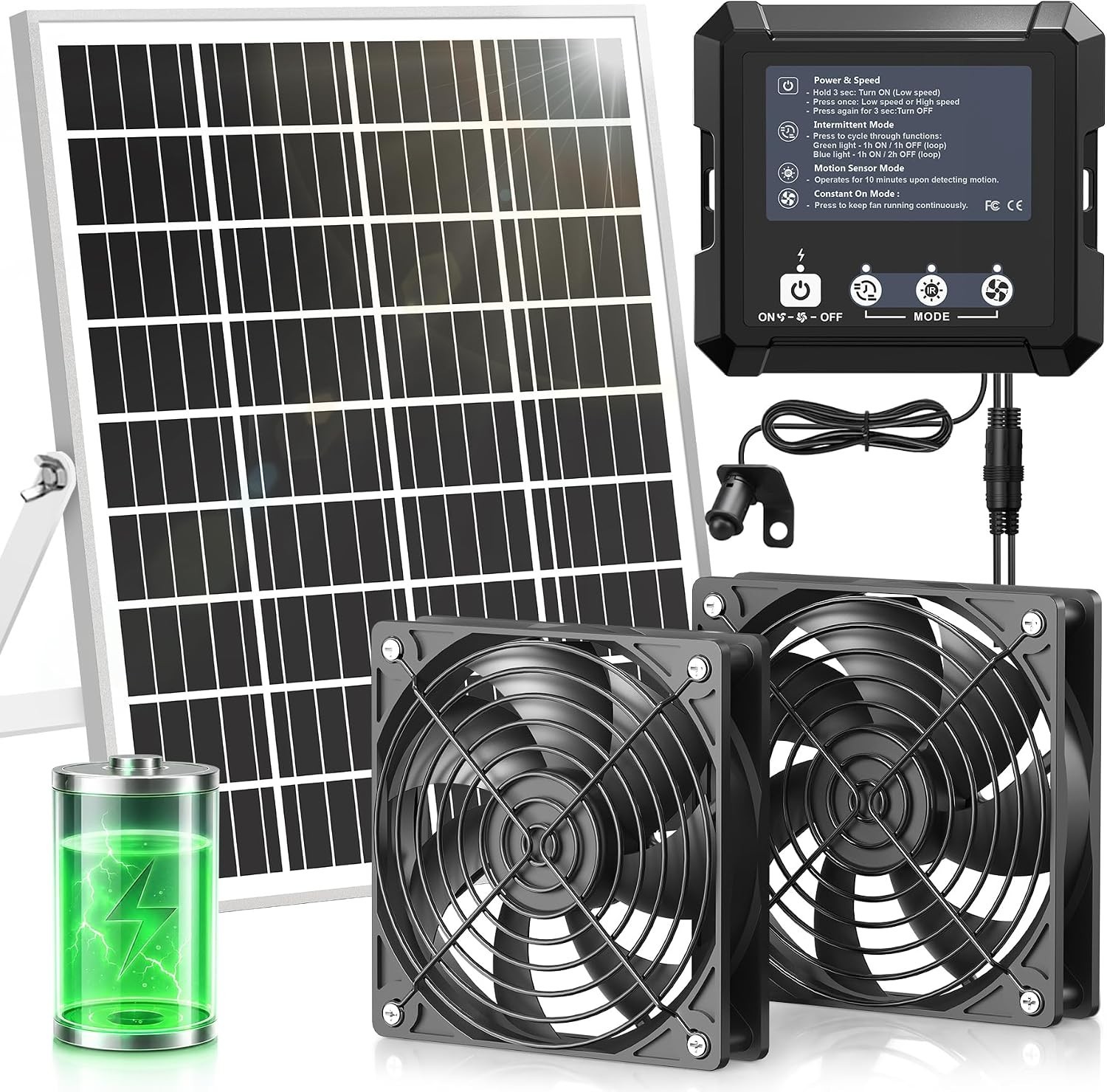 Dual High-Speed Solar Fans with 7500mAh Battery – Ideal for Coop Ventilation