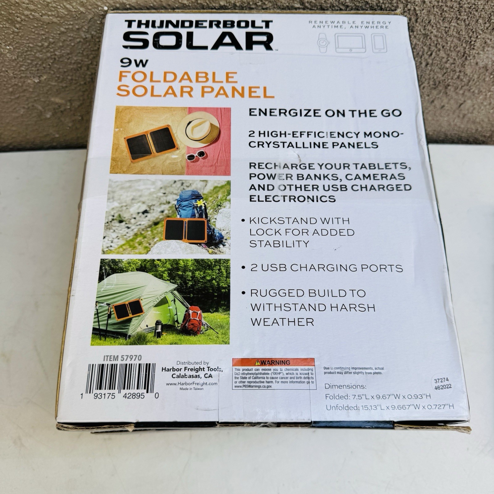 3 Pack – Thunderbolt Solar 9w Foldable Solar Panel. New! Item 57970 NEW