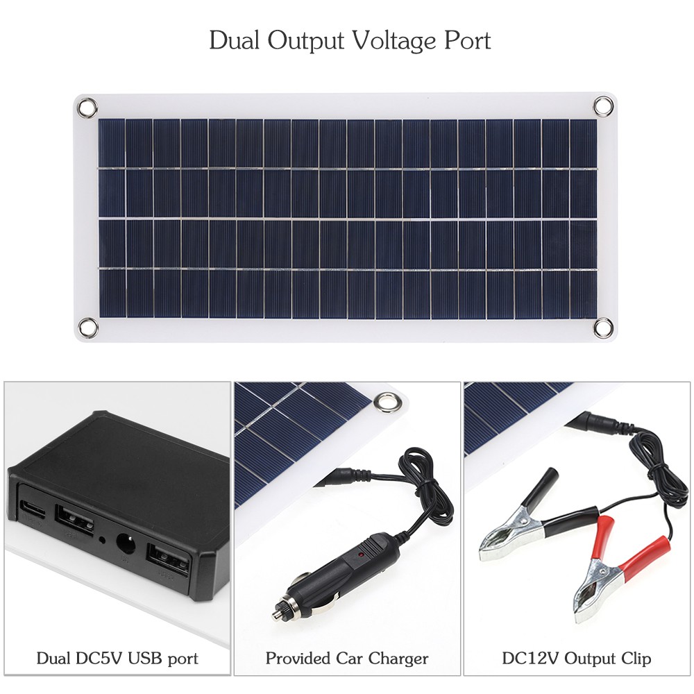 1-DC 5V/18V Dual Output 20W Solar Panel With 2 USB Ports & Car Charge IP65 WHHP