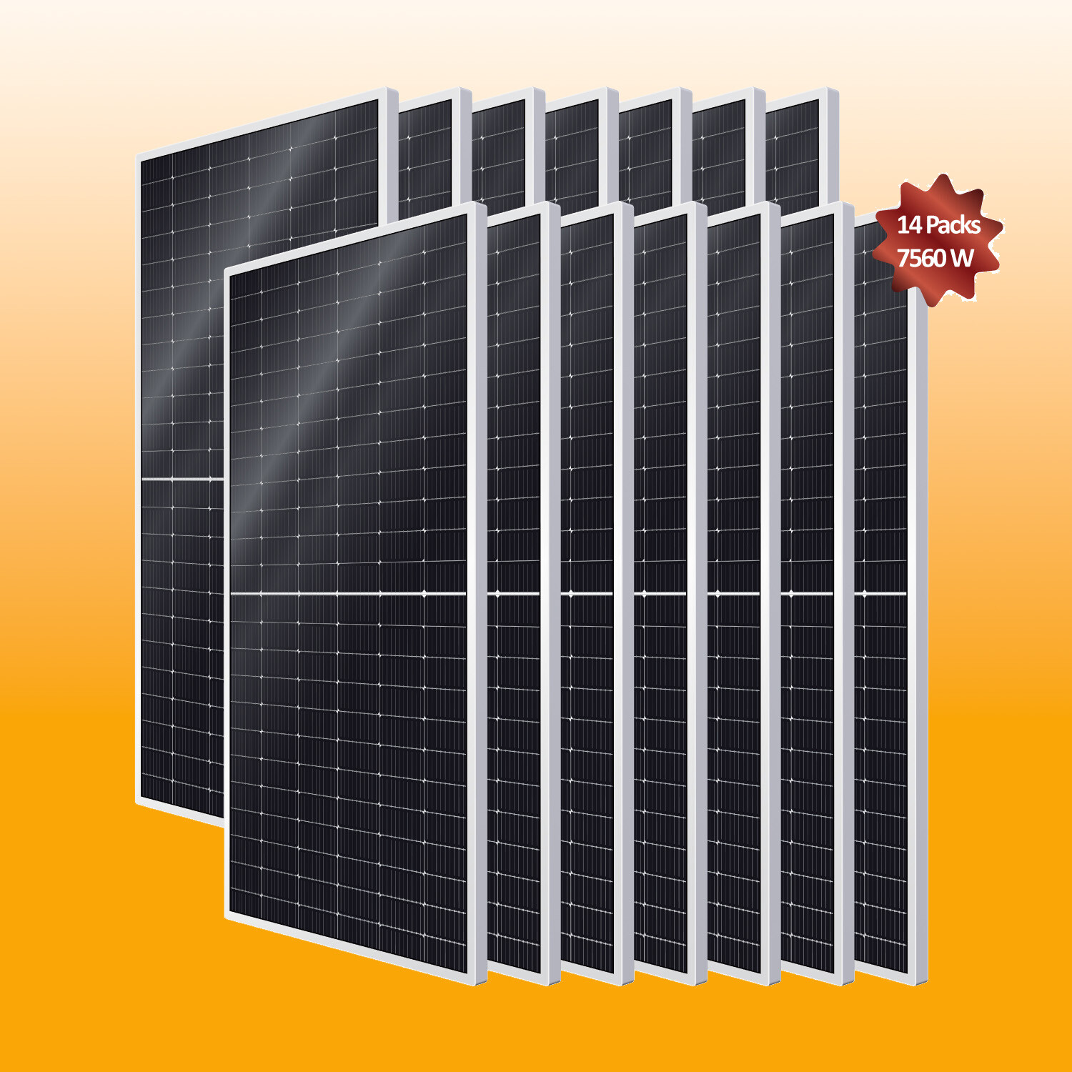 14pack of 540W=7560W Bifacial Monocrystalline Solar Panel for RV, Cabin 500Watt