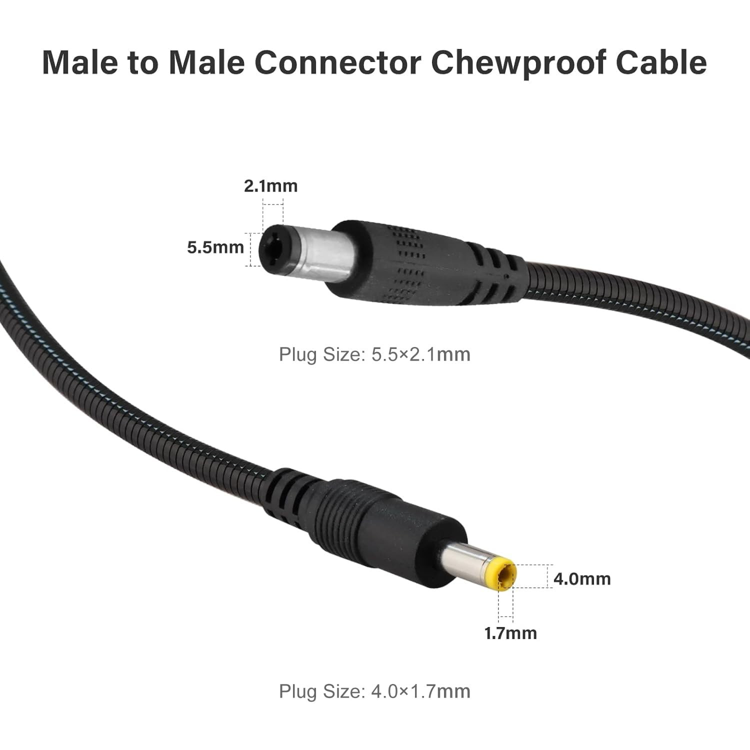 Chewproof Power Cable for Solar Panel Connector, 5.5X2.1 to 4.0X1.7 Male DC Plug
