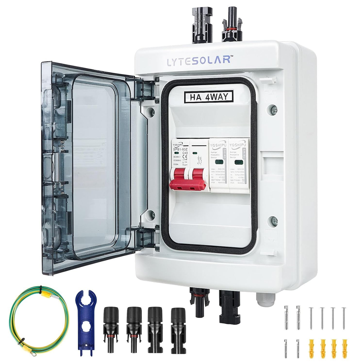 Solar Panel Combiner Box 1 In 1 Out 40A Waterproof Disconnector Surge Protector