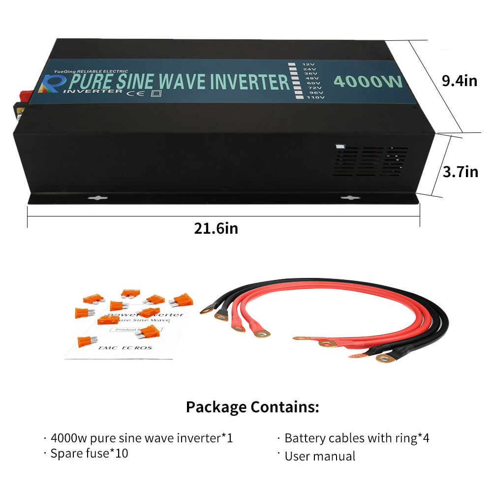 24V Pure Sine Wave Power Inverter 4000W Motor home Car Solar Home Remote Switch