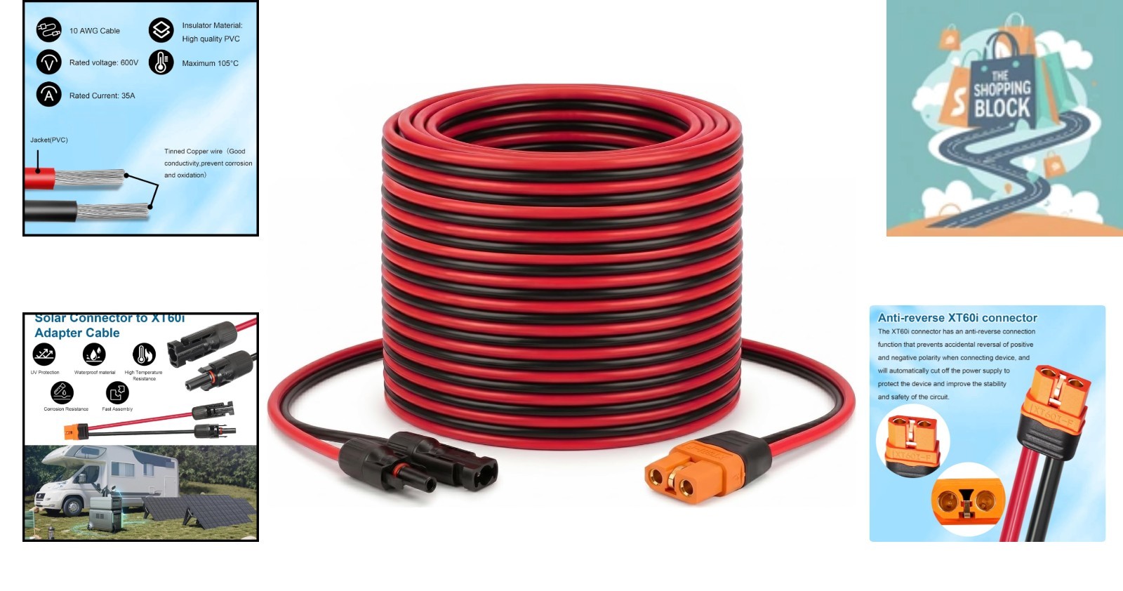 10FT Red 10AWG Solar to XT60i Extension Cable for Portable Power