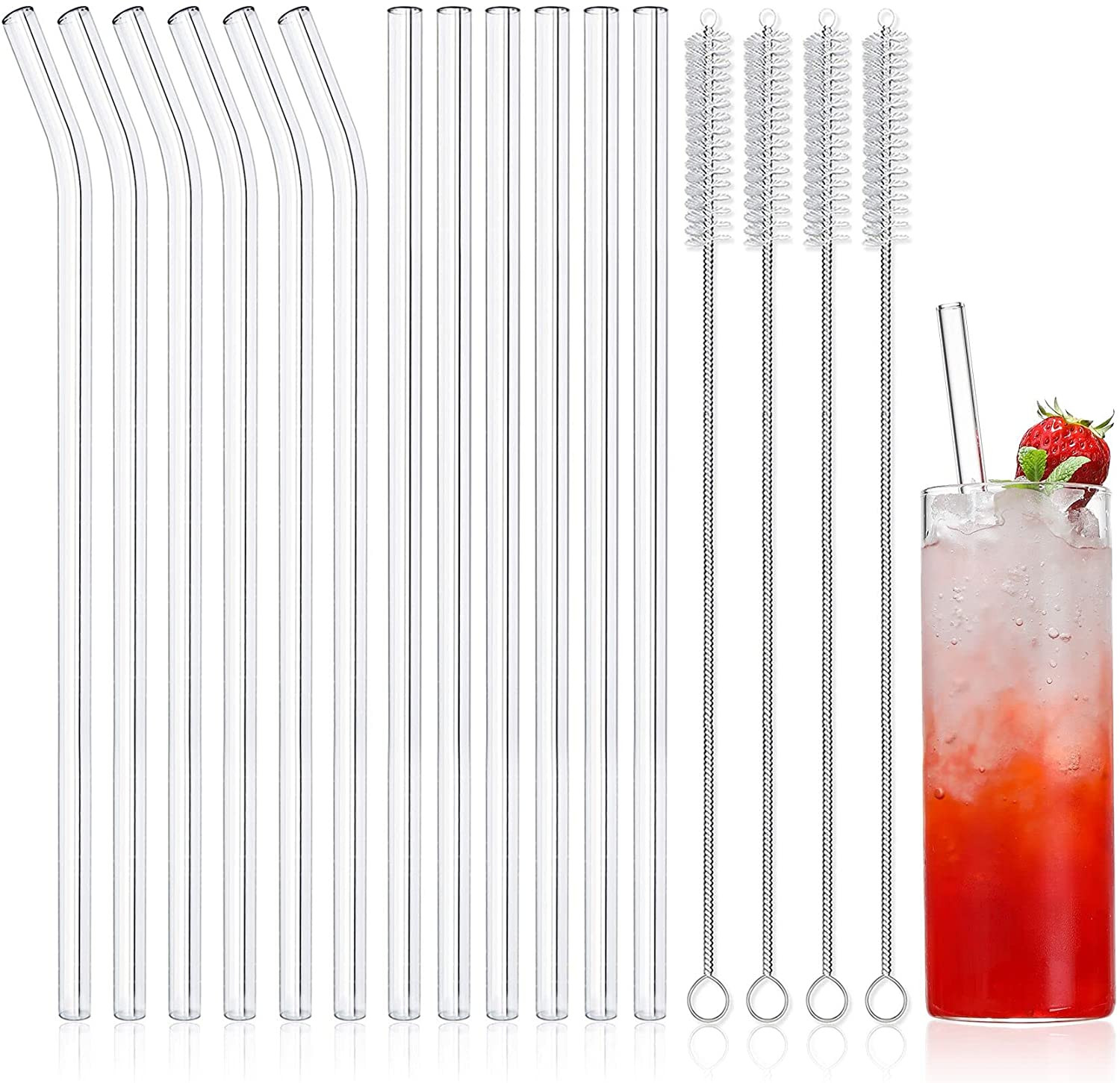 12-Pack Reusable Glass Straws, Clear Glass Drinking Straw, 10”X10 MM, Set of 6