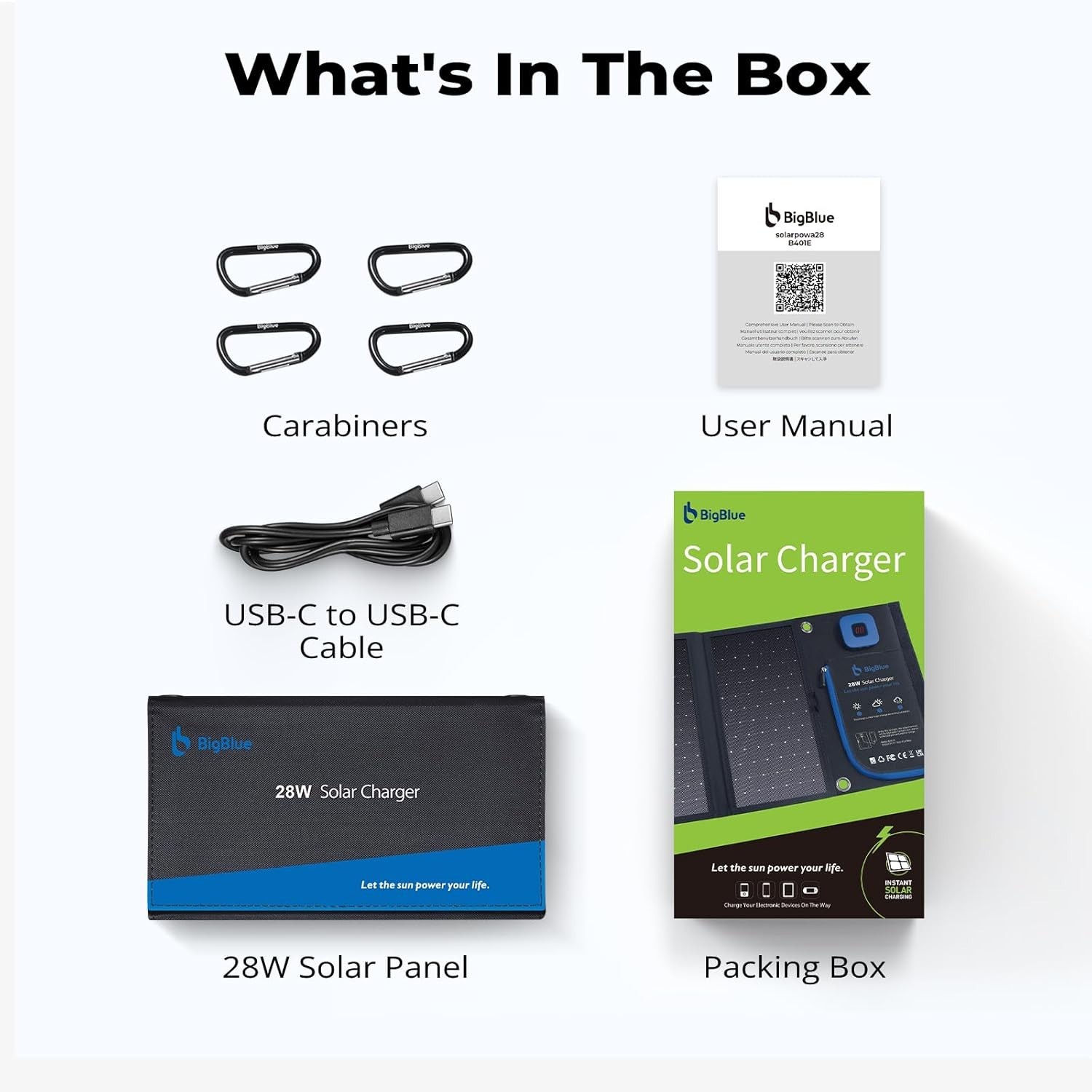 Portable Solar Charger 28W with Digital Ammeter,25.4% High-Efficiency, USB-A/USB