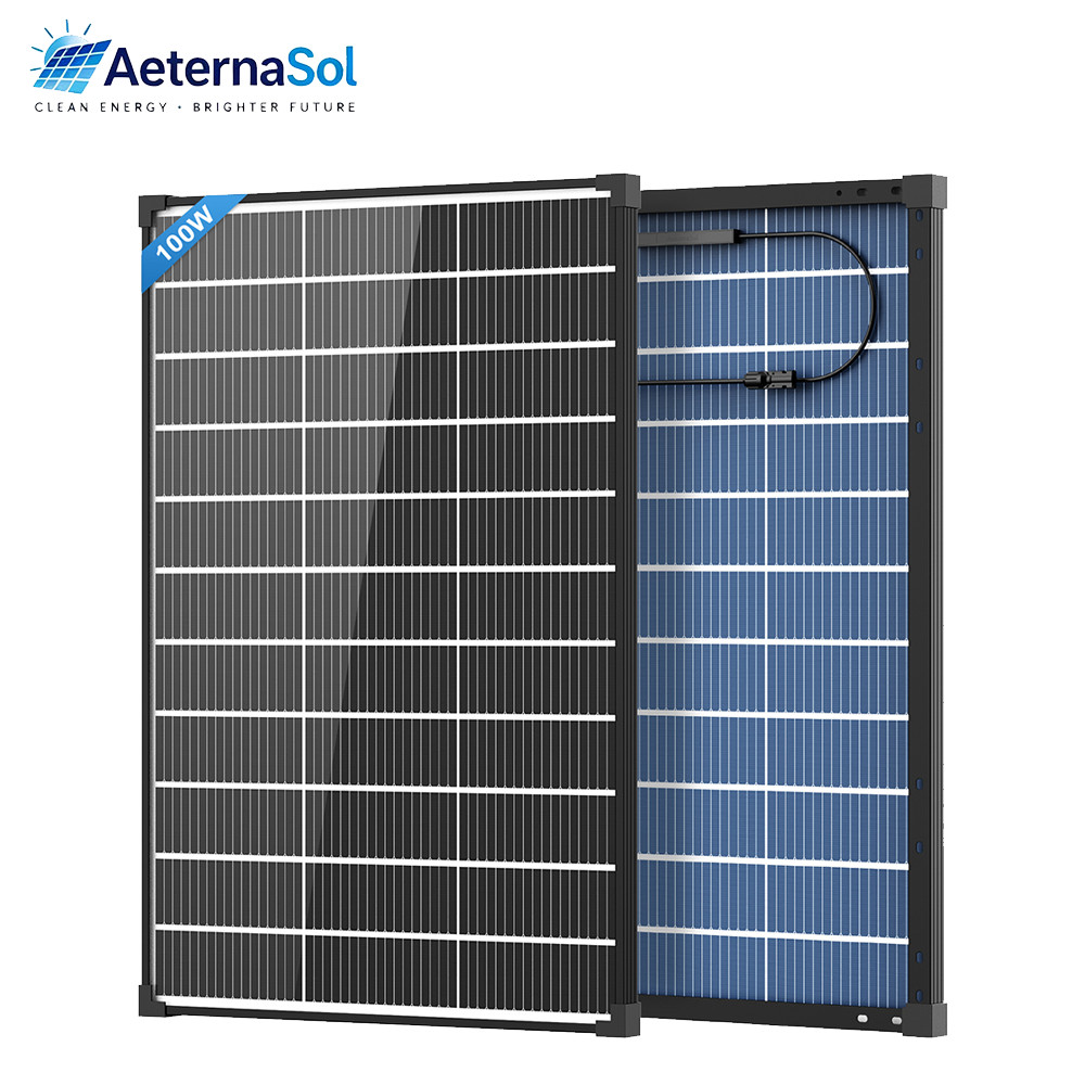 NEW 100W Solar Panel Bifacial Upgrade N-Type Mono 18V Roof Home RV Off Battery
