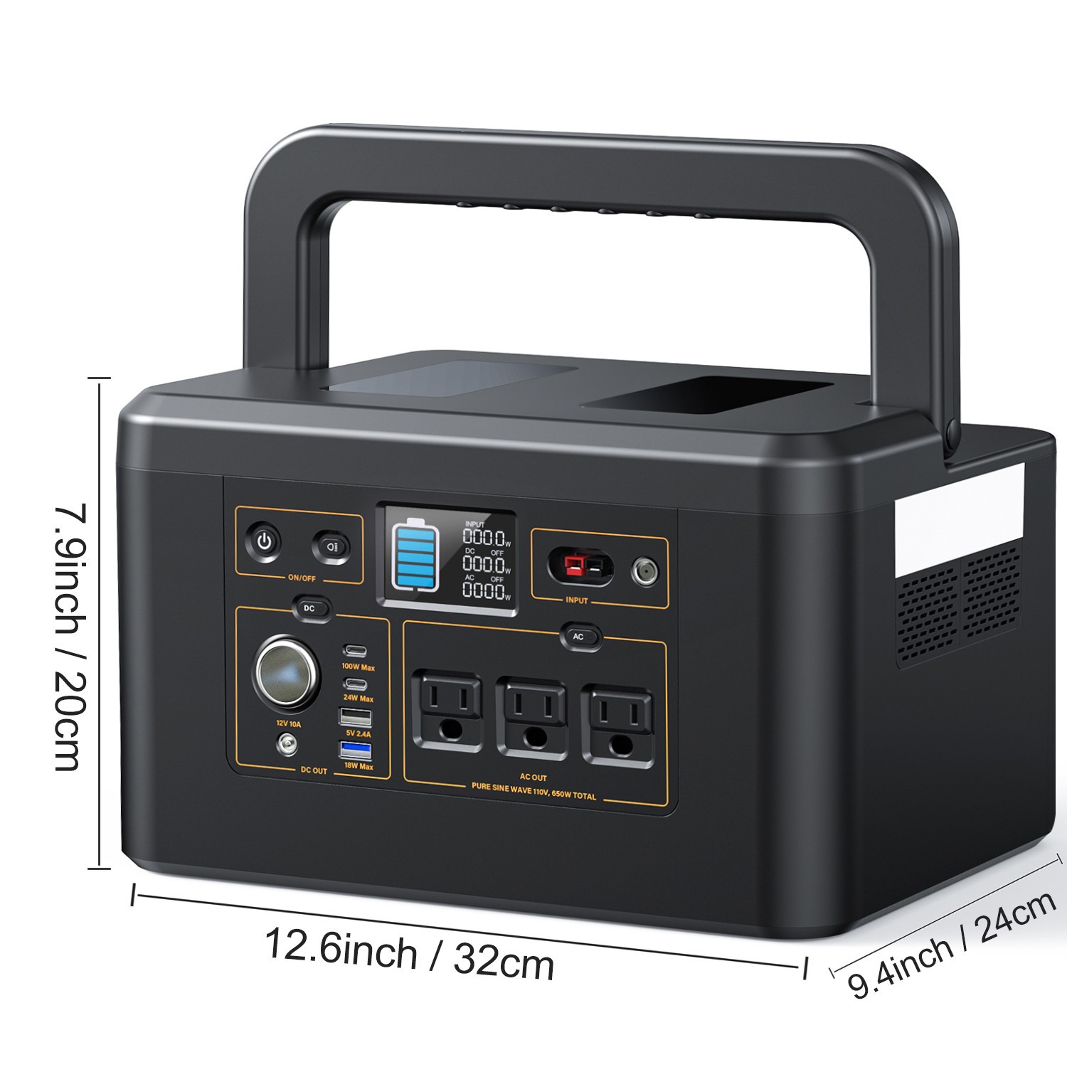 Portable Power Station 650W LiFePO4 Battery Solar Generator +100W Solar Panel