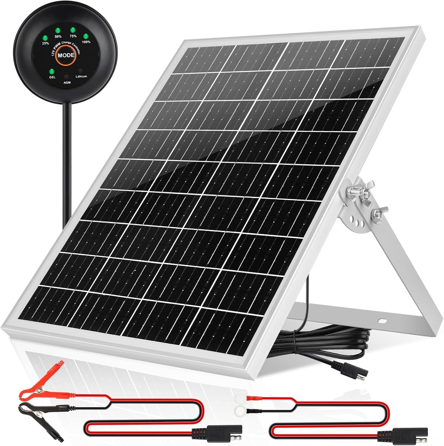 Solar Panel Kit 25W 12V Solar Battery Trickle Charger Maintainer, Built-in Wa…