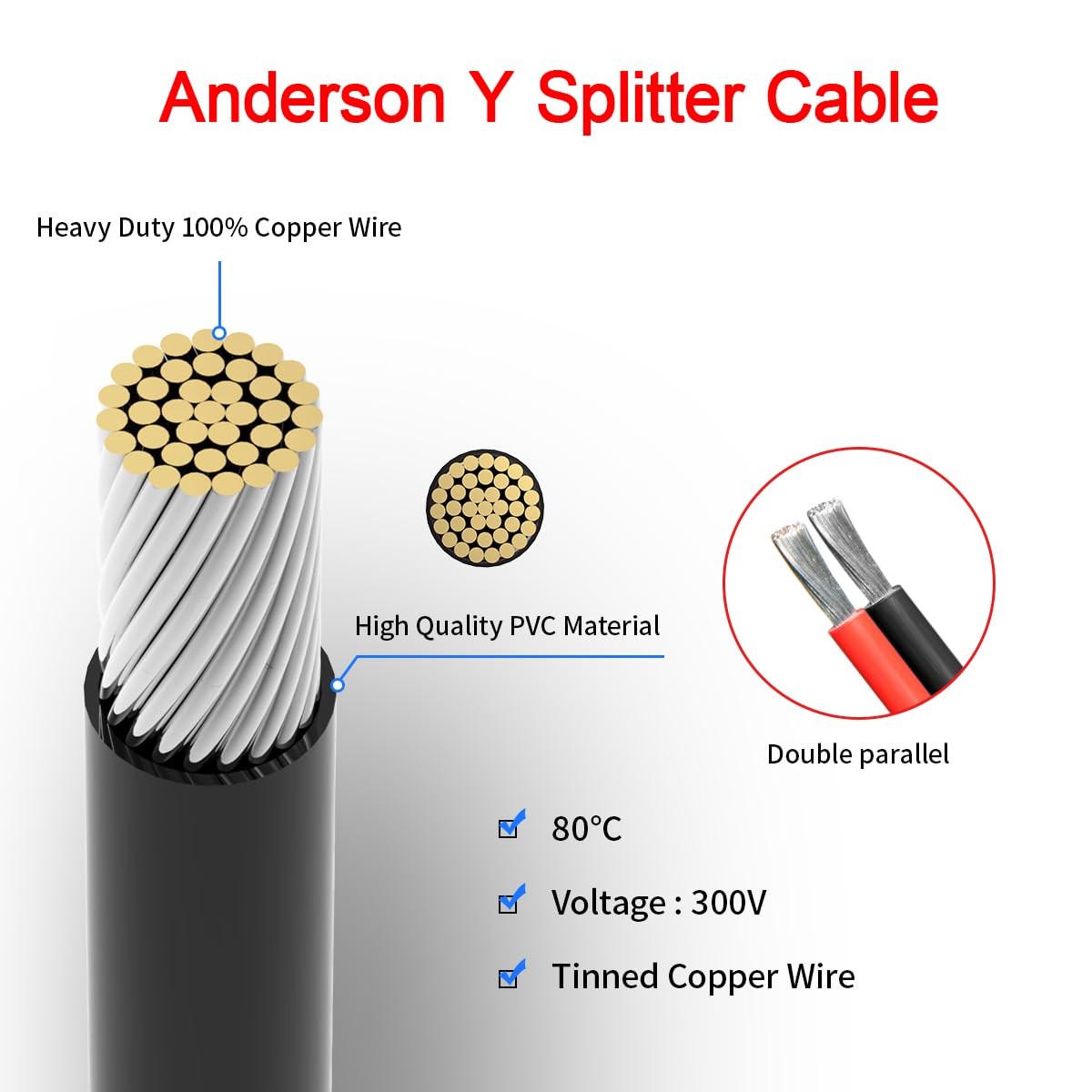 Anderson Y Cable 1FT 12AWG Solar Splitter Charging