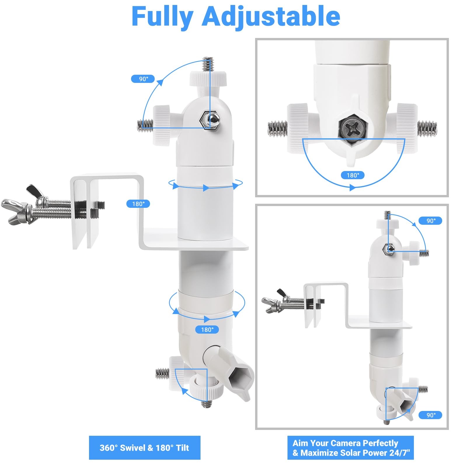 2-in-1 No-Drill Gutter Mount Bracket for Ring Cameras & Solar Panels | 360° A…