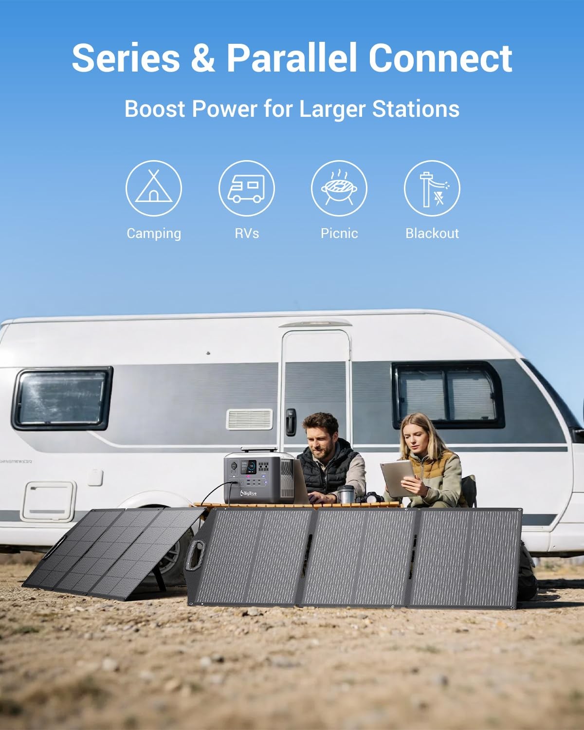BigBlue 150W Portable Solar Panels with Kickstands, IP68 Waterproof Solar Cha…