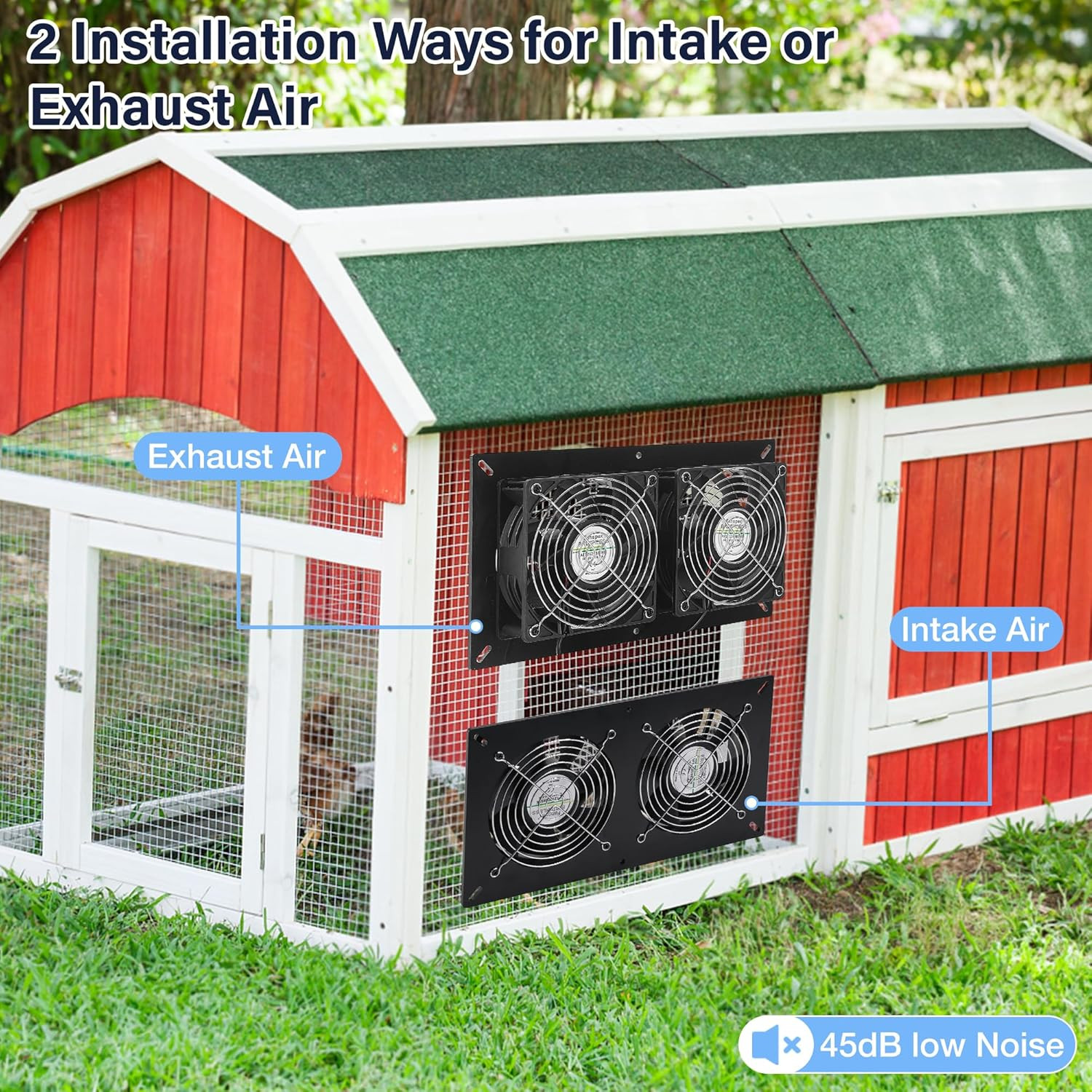 Fanspex Solar 2 Fan Kit, Waterproofed Solar Powered Fans for Outdoor Chicken Coo
