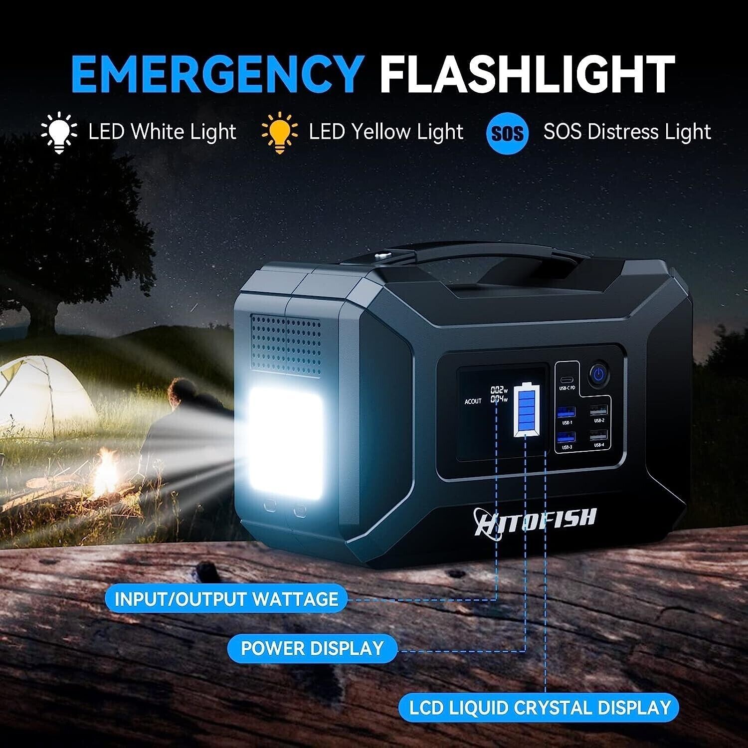 Portable Power Station, 300Wh Outdoor Backup Lithium Battery Solar Powered