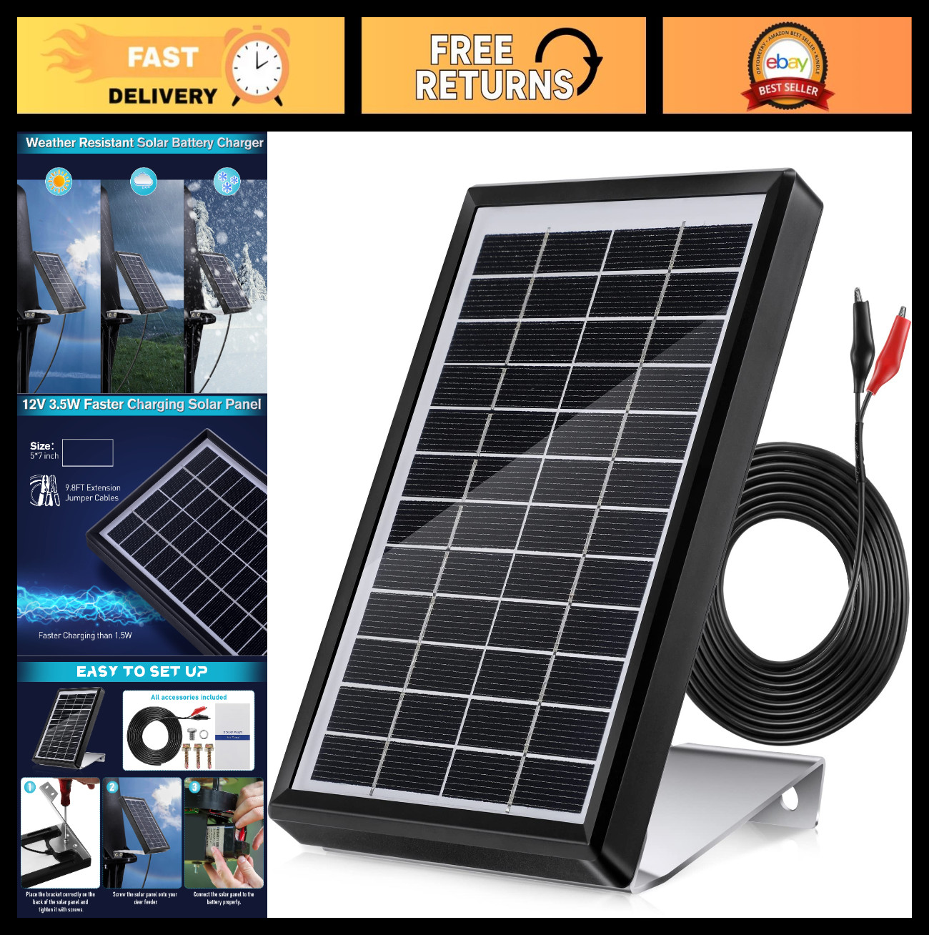 6V 3.5W Solar Panel Charger for Deer Feeder, Waterproof Outdoor Battery Charger,