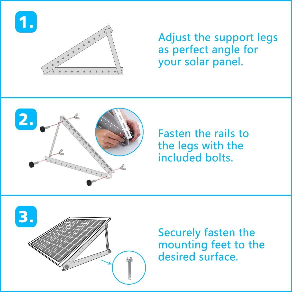 28″ Solar Panel RV Tilt Mount Brackets Ground Roof Flat Surface Adjustable Frame