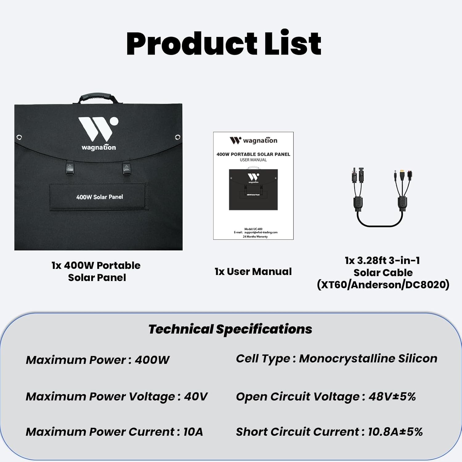 IP65 Waterproof 400W Solar Panel Compatible 24% with 3-in-1 Connector Cable