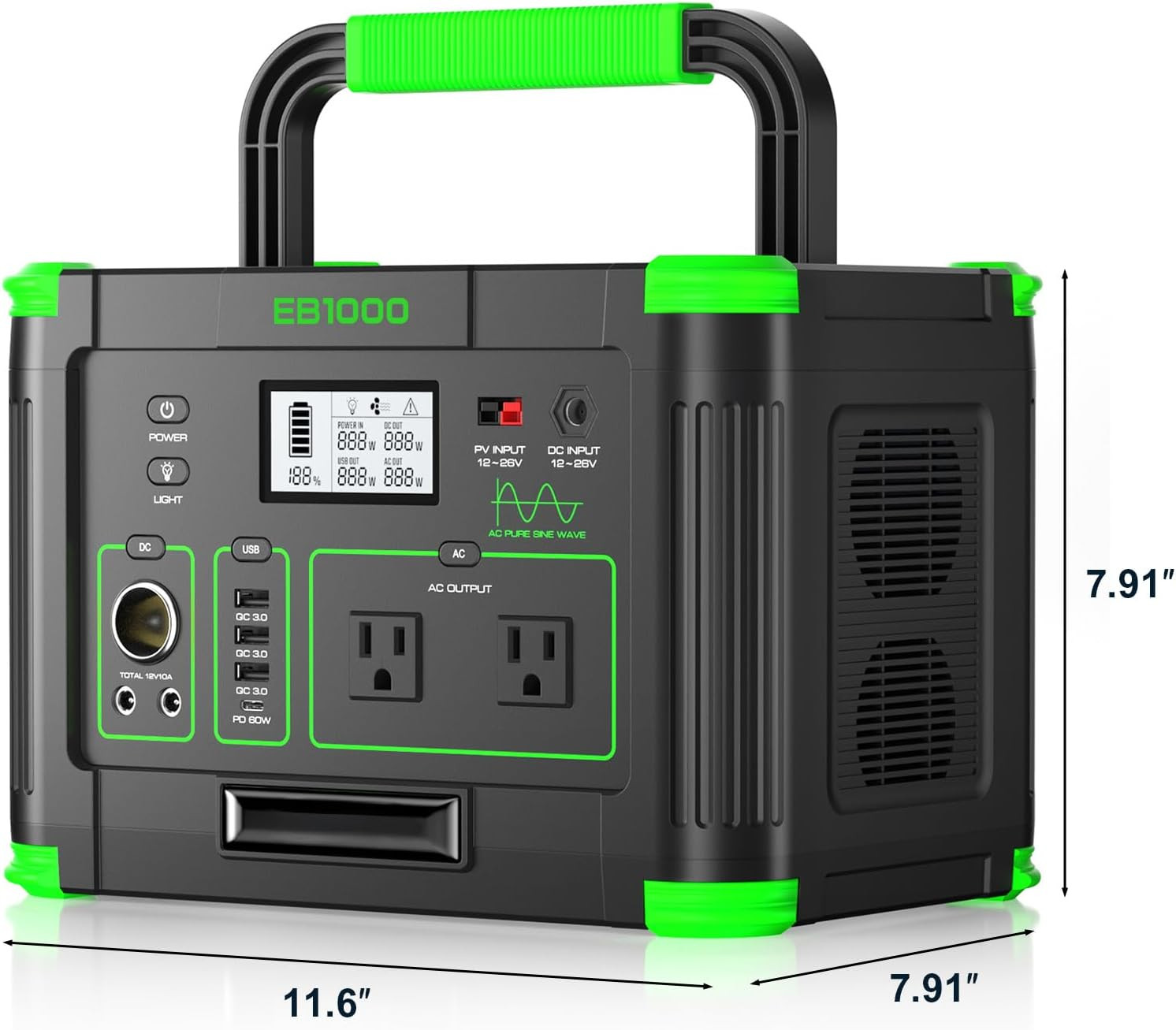 1000W Solar Generator 999Wh, Portable Power Station with 60W USB-C PD Output, 11
