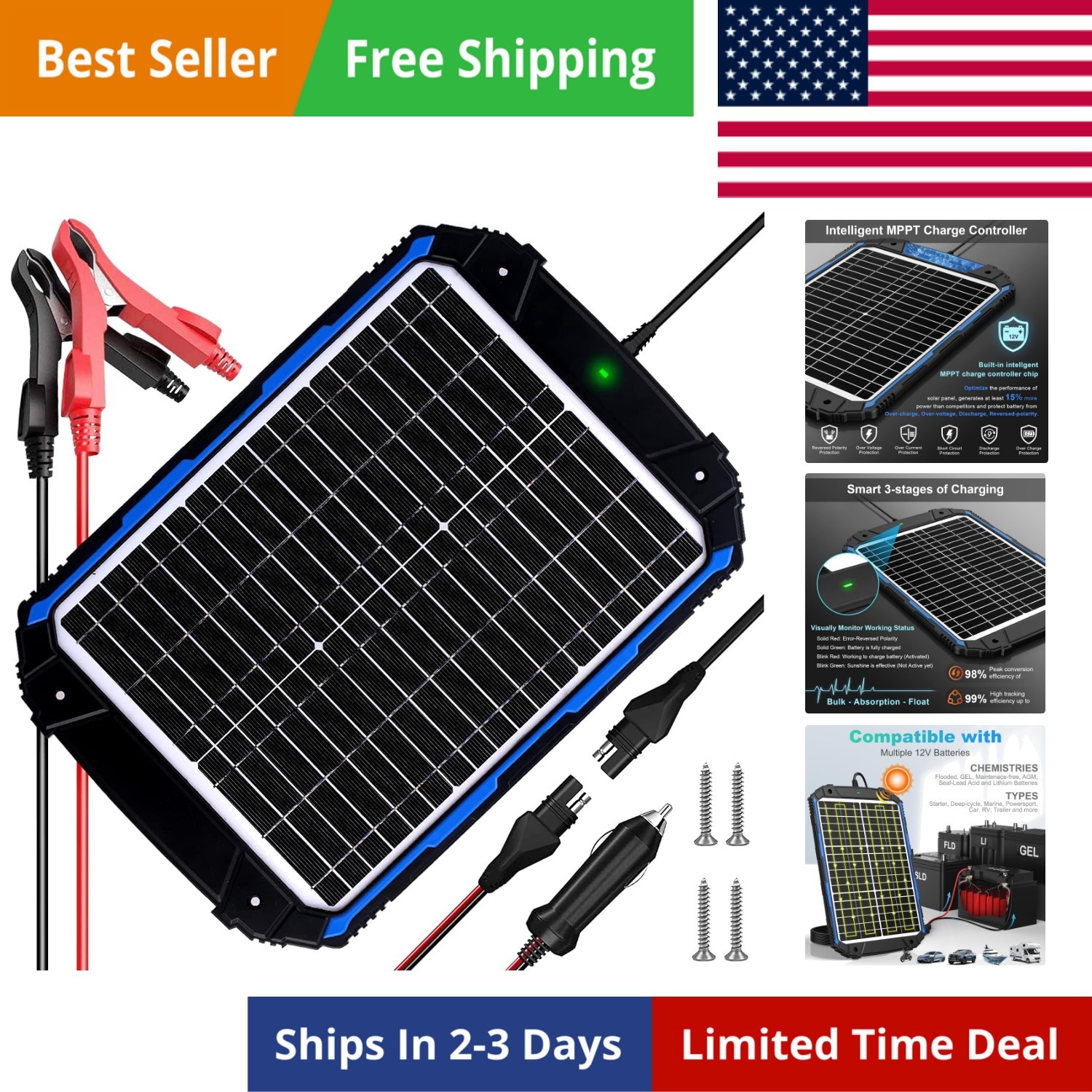 20W 12V Solar Battery Trickle Charger & Maintainer PRO, Built-in Intelligent …