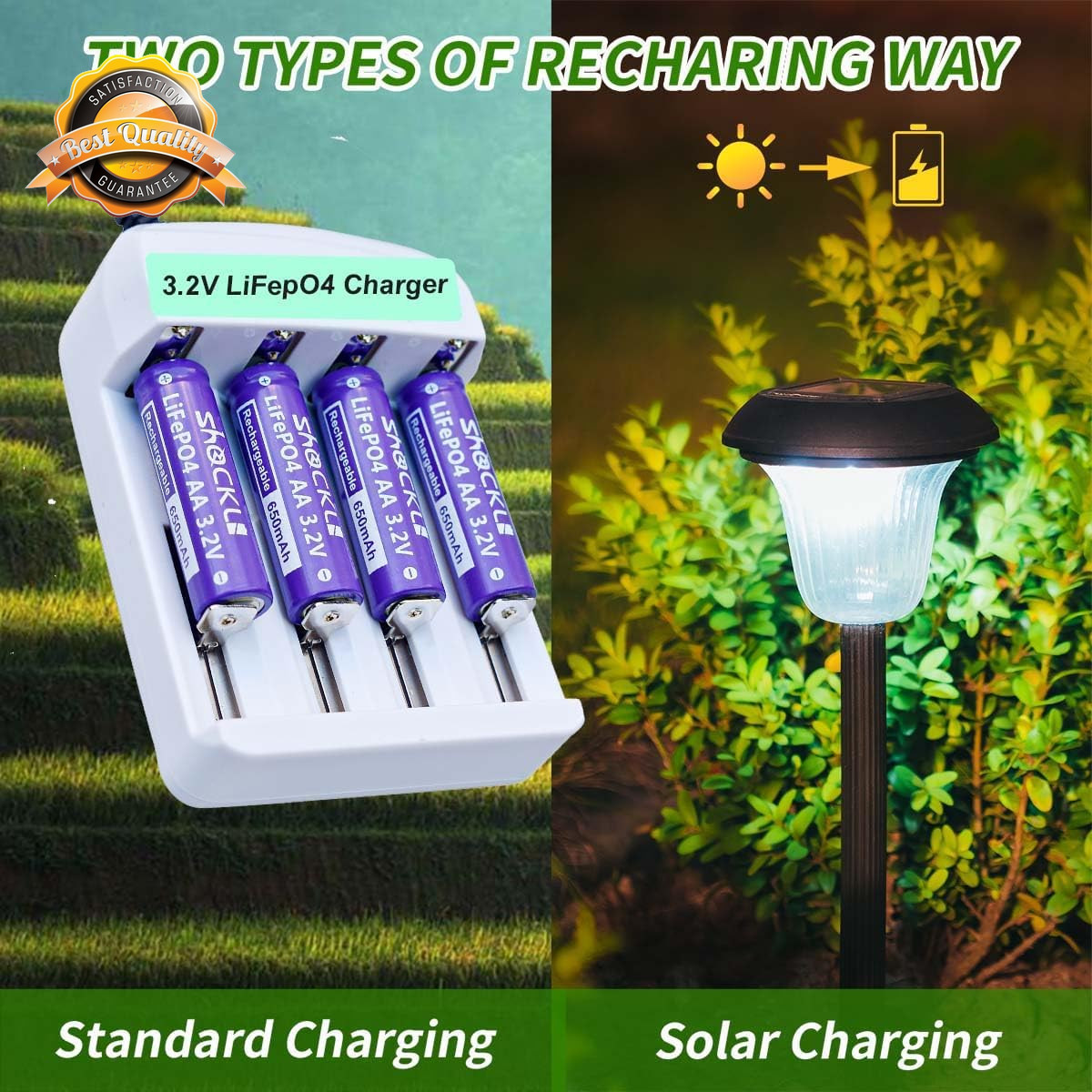 LiFePO4 AA Rechargeable Battery 3.2V 650mAh 8 Pack Solar Cell