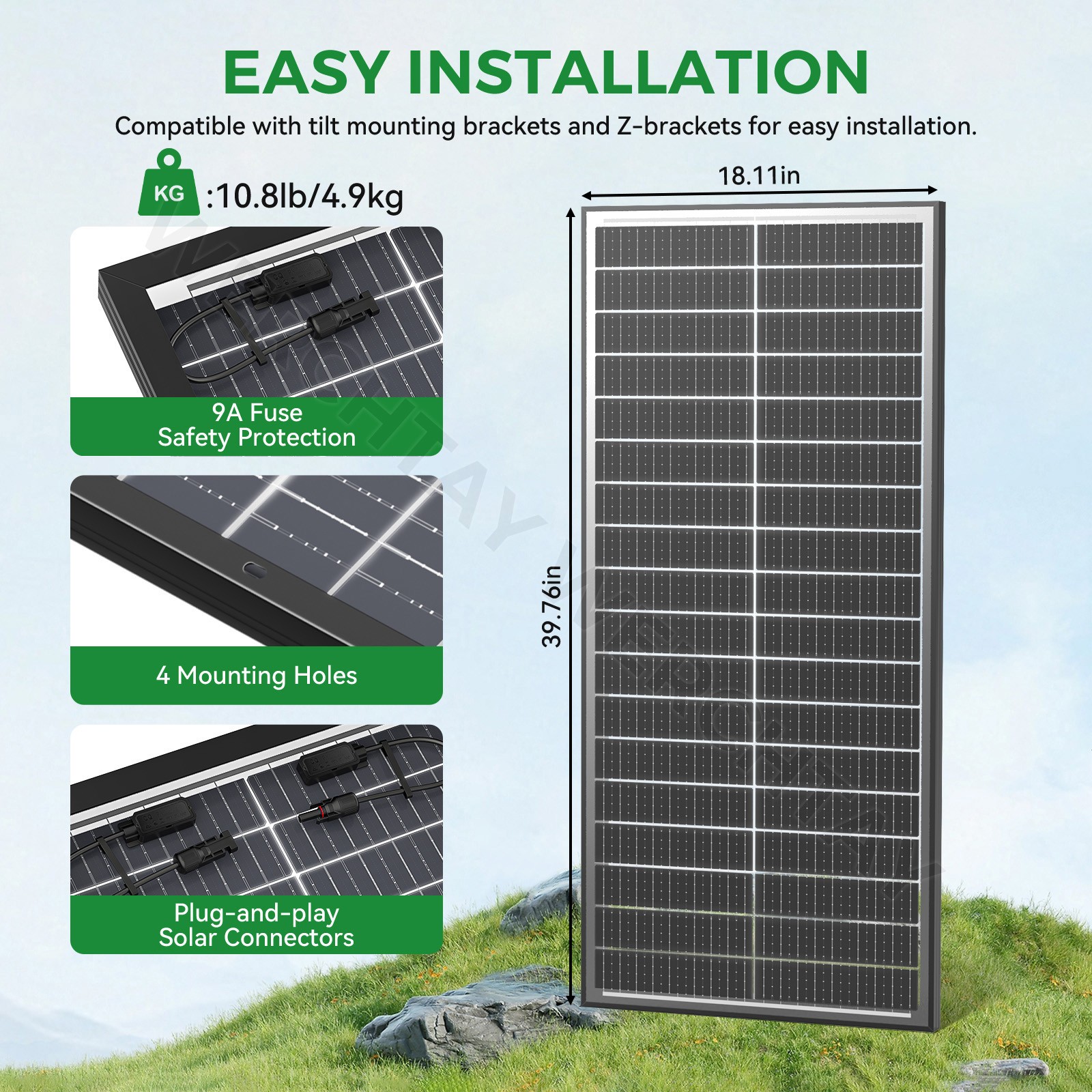 3Pack 100 Watt (300W) Bifacial N-Type Solar Panel 18BB Mono 12V/24V Sunshed home