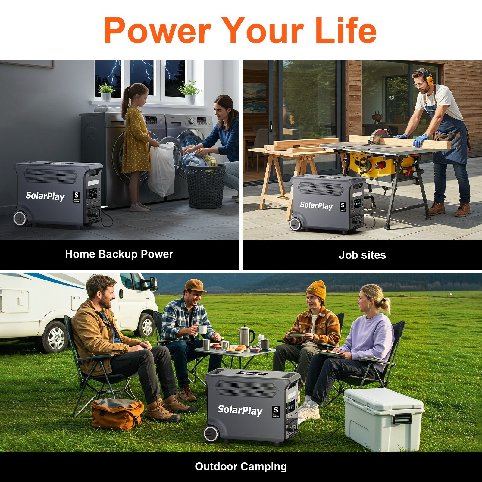 SolarPlay Q3600 Portable Power Station 3840Wh Generator for Outdoor, Camping, RV