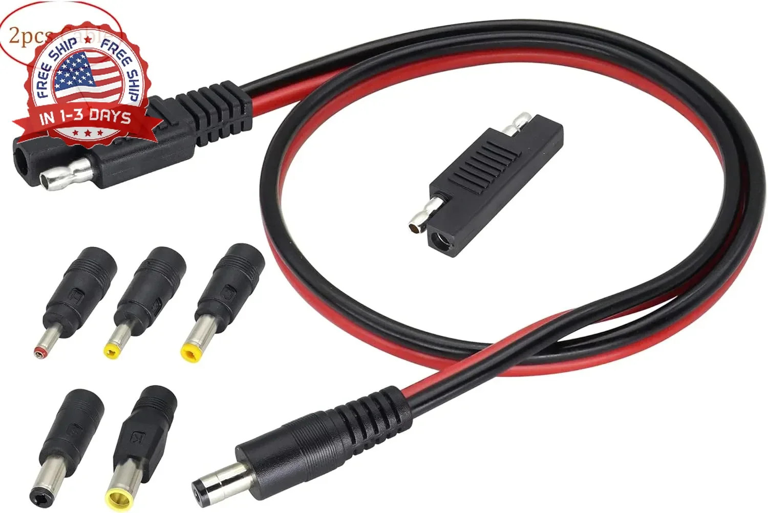 2Pack SAE to DC Adapter Cable SAE Plug to DC 5.5mmx2.1mm Male Connector Cables w
