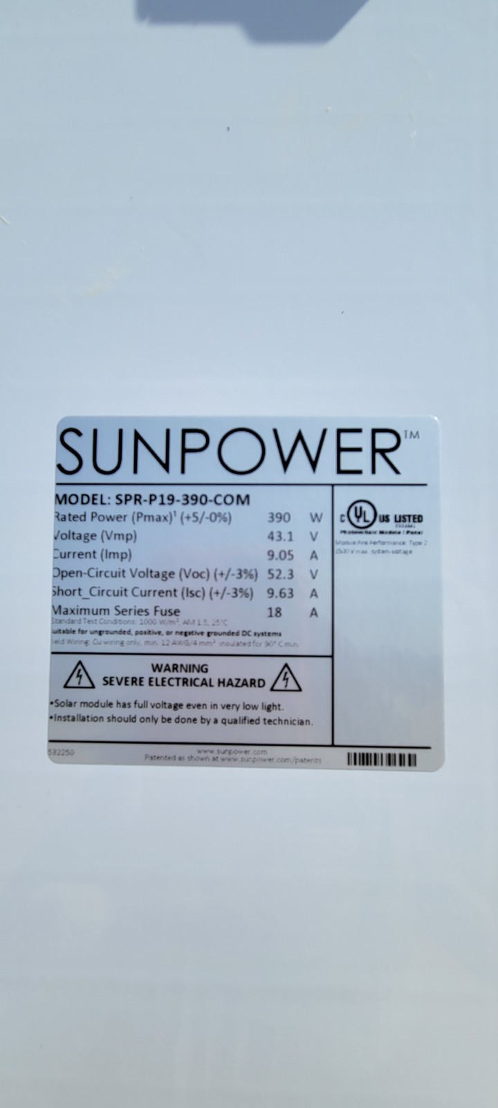 23pc Pallet of Sunpower SPR-P19-390-COM 390 Watt Solar Panels NEW