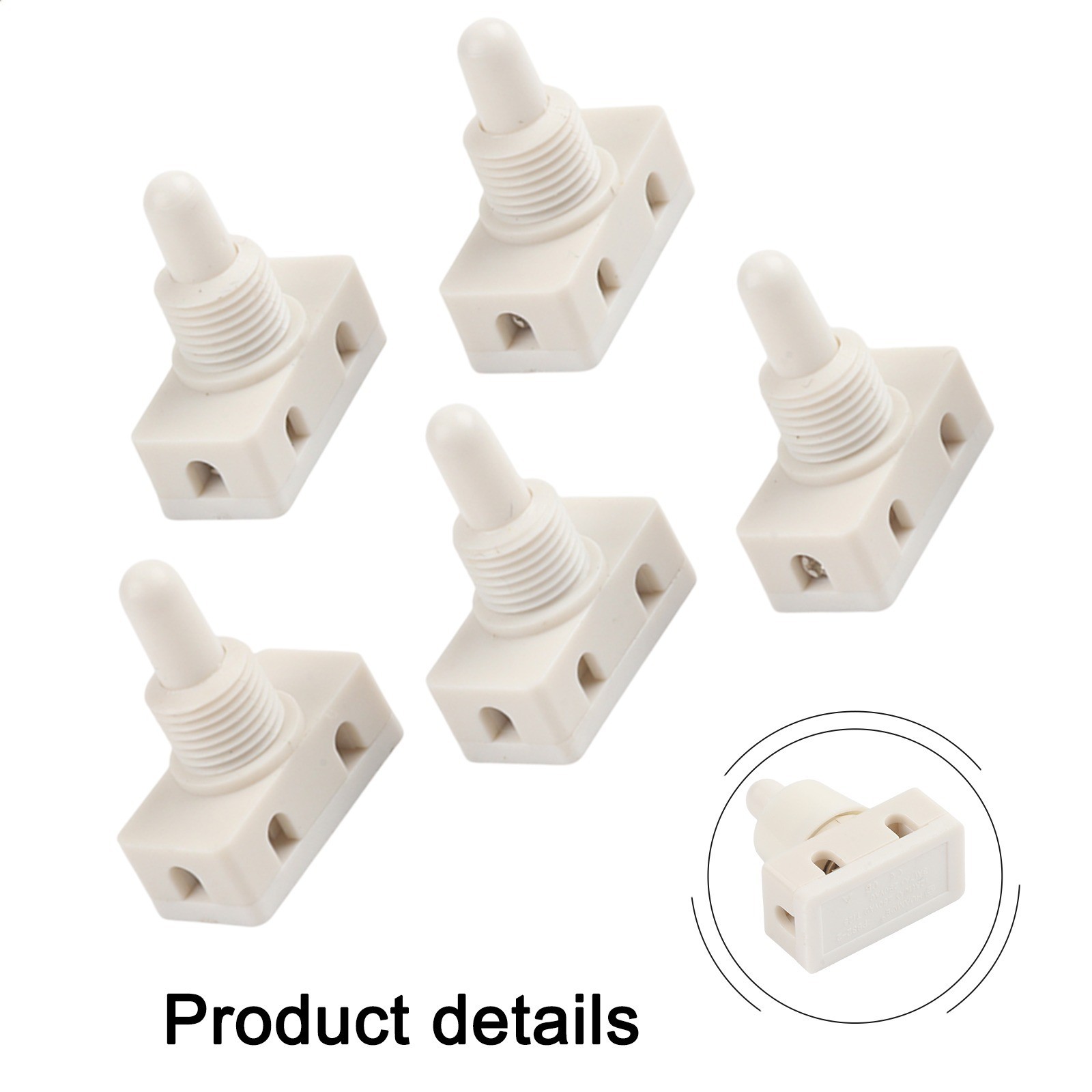 White Selflocking Push Button Switch Plastic 2A 250V for Lamp 5 Pieces Pack