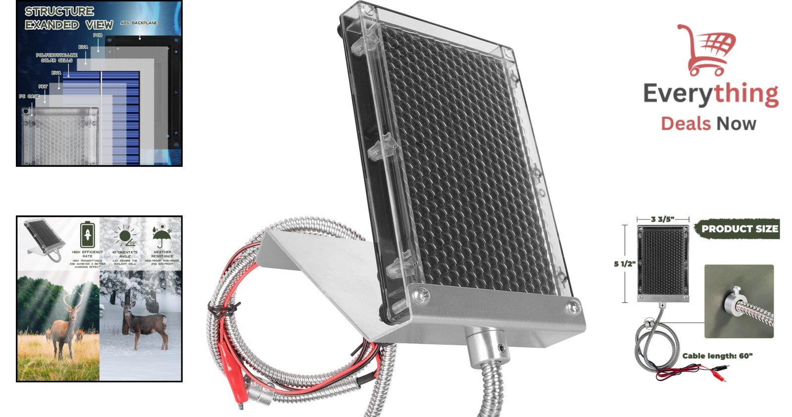 6V Solar Panel Charger Deer Feeder Battery Waterproof Outdoor Mounting Hardware