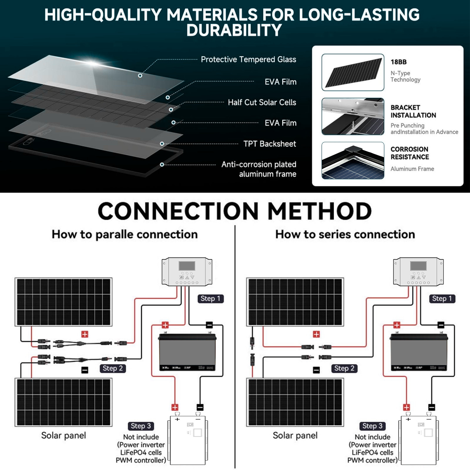 200W Solar Panel 200W 400W 800W 1000W Watt Mono N-Type Charger RV Home Off-Grid