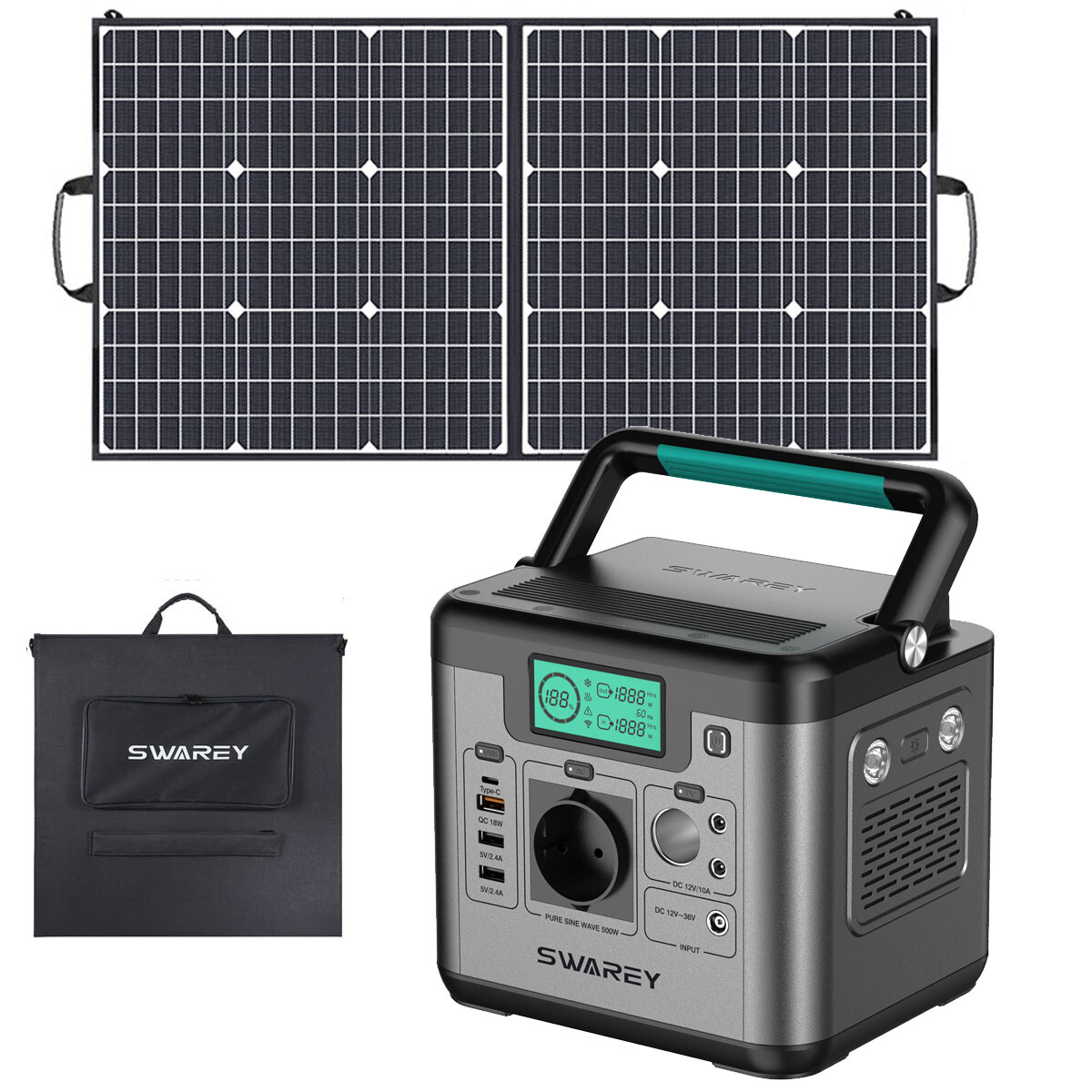 166- 518Wh Solar Generator Portable Power Station with 100W Foldable Solar Panel