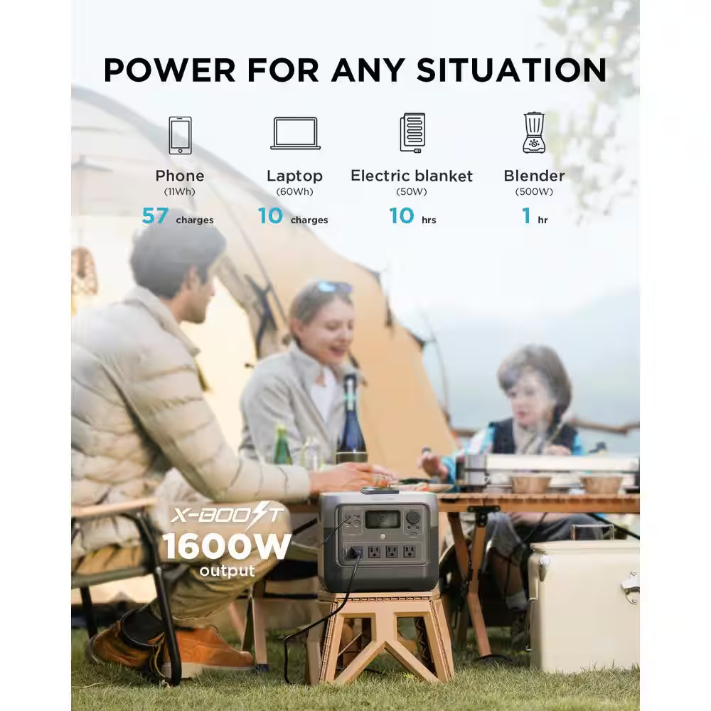 800W Output/1600W Peak Push-Button Start Battery Generator RIVER 2 Pro, LFP Batt