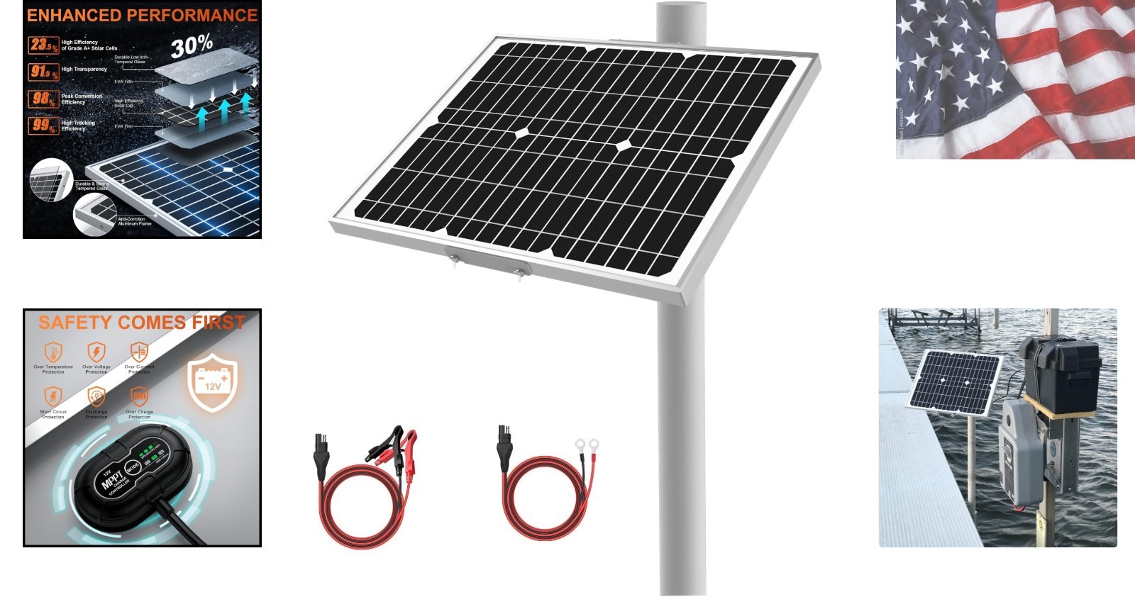 12V 20W Solar Battery Trickle Charger & Maintainer – Waterproof 20 Watt Solar…