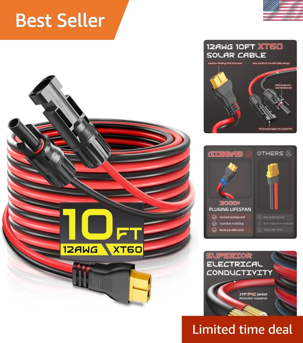 Ultra-Durable 10FT XT60 Cable – 30A High-Efficiency Solar Charging Solution